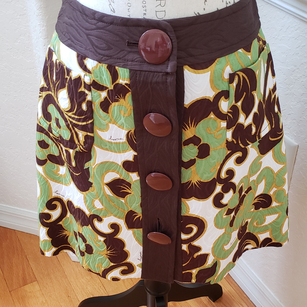 Milly New York Mini Skirt Retro Style Gree Brown